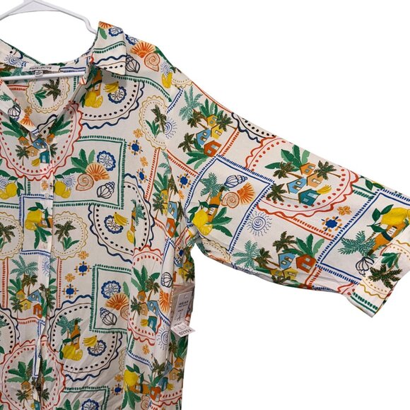 Rose +Olive Womens Tropical Print Button Down With 3/4 Sleeves & Tie Option - Picture 4 of 6